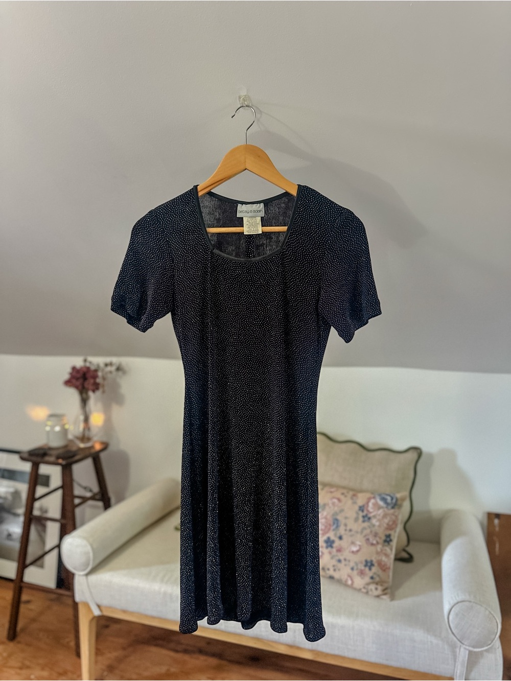 Vintage 90s Betsy & Adam Black Silver Sparkle Mini Dress Made USA